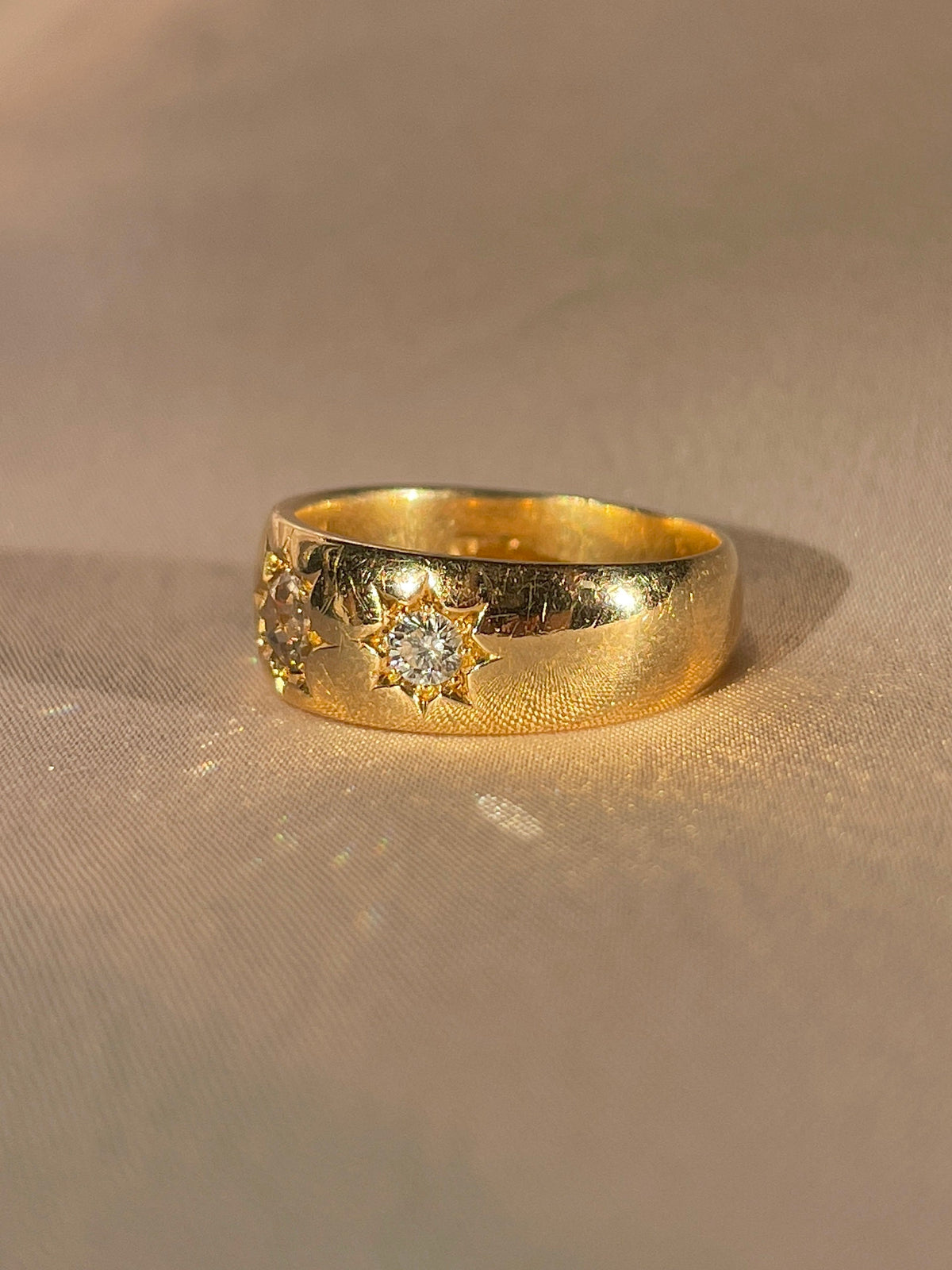 Antique 18k Diamond Starburst Champagne Trilogy Ring
