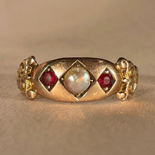 Load image into Gallery viewer, Antique 9k Pearl Ruby Marquise Ring 1904
