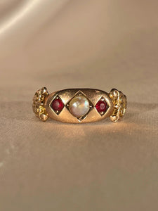 Antique 9k Pearl Ruby Marquise Ring 1904