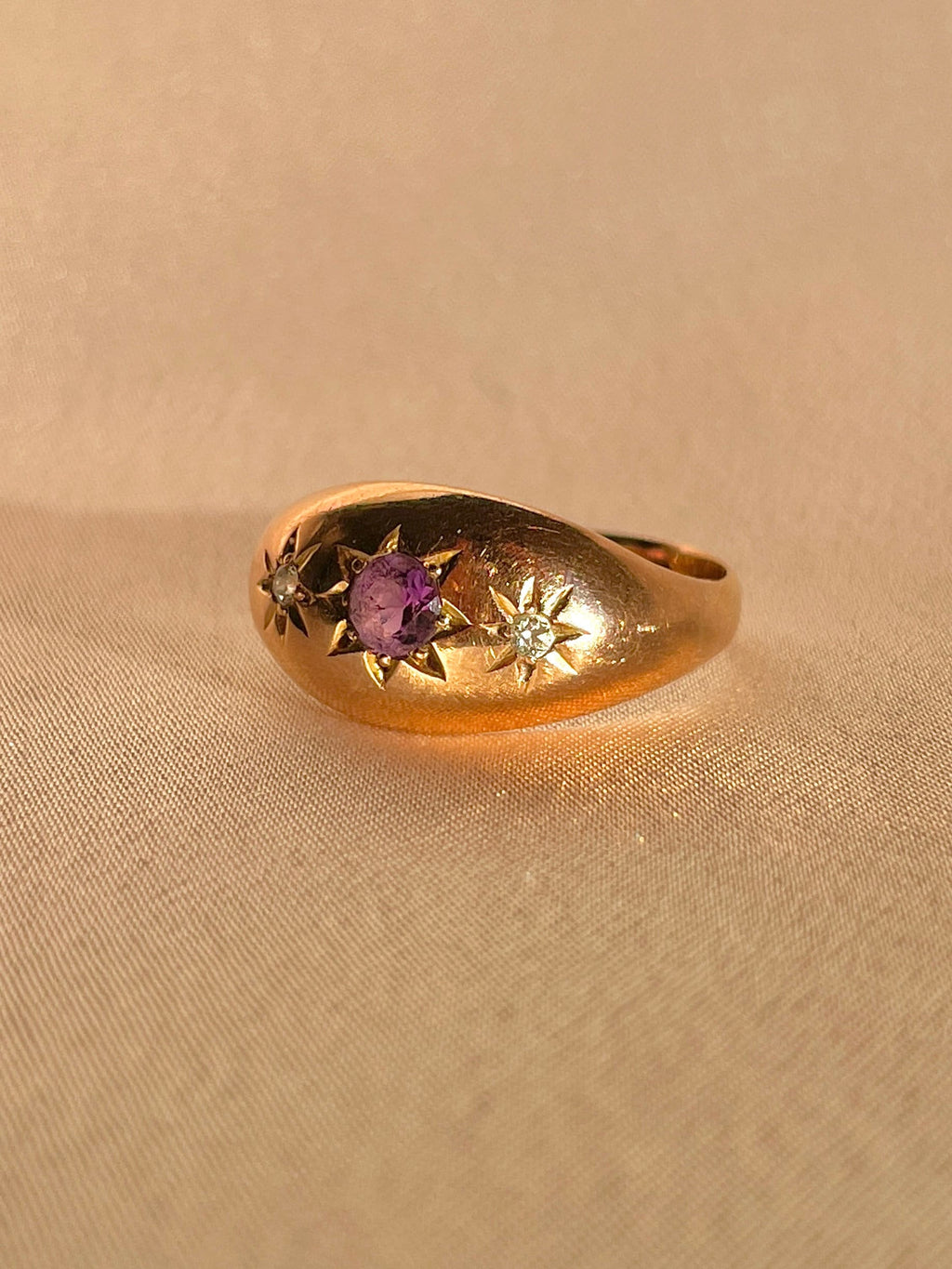 Antique 9k Rose Gold Amethyst Diamond Starburst Ring 1918