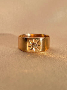 Antique 9k Rose Gold Diamond Solitaire Starburst Cigar Ring