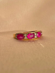 Vintage 9k Ruby Diamond Oval Half Eternity Ring