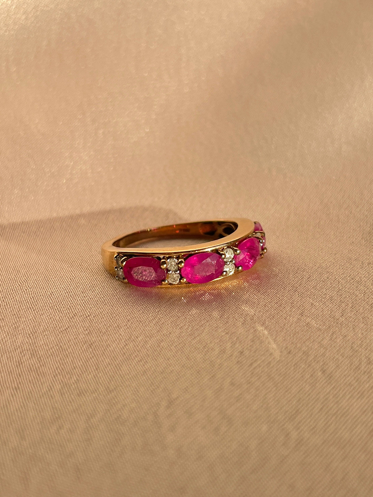 Vintage 9k Ruby Diamond Oval Half Eternity Ring