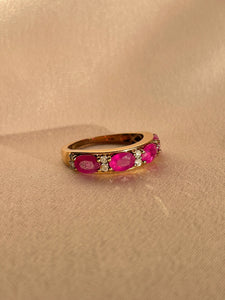 Vintage 9k Ruby Diamond Oval Half Eternity Ring