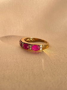 Vintage 9k Ruby Diamond Oval Half Eternity Ring