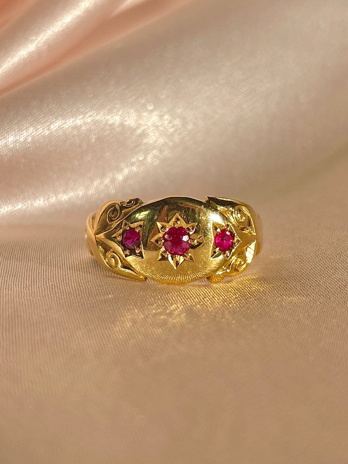 Antique 18k Ruby Starburst Trilogy Edwardian Ring