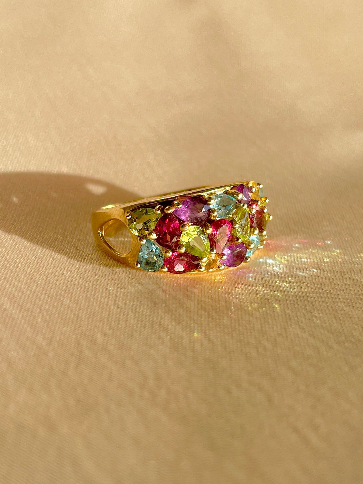 Vintage 9k Ruby Amethyst Citrine Topaz Peridot Pear Ring
