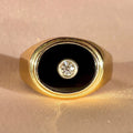 Vintage 14k Diamond Onyx East West Signet Ring