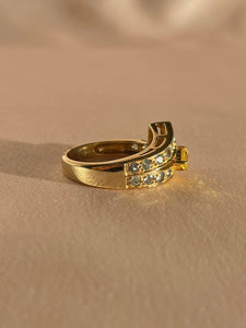 Vintage 9k Yellow Zircon Alexandrite Pear Half Eternity Ring