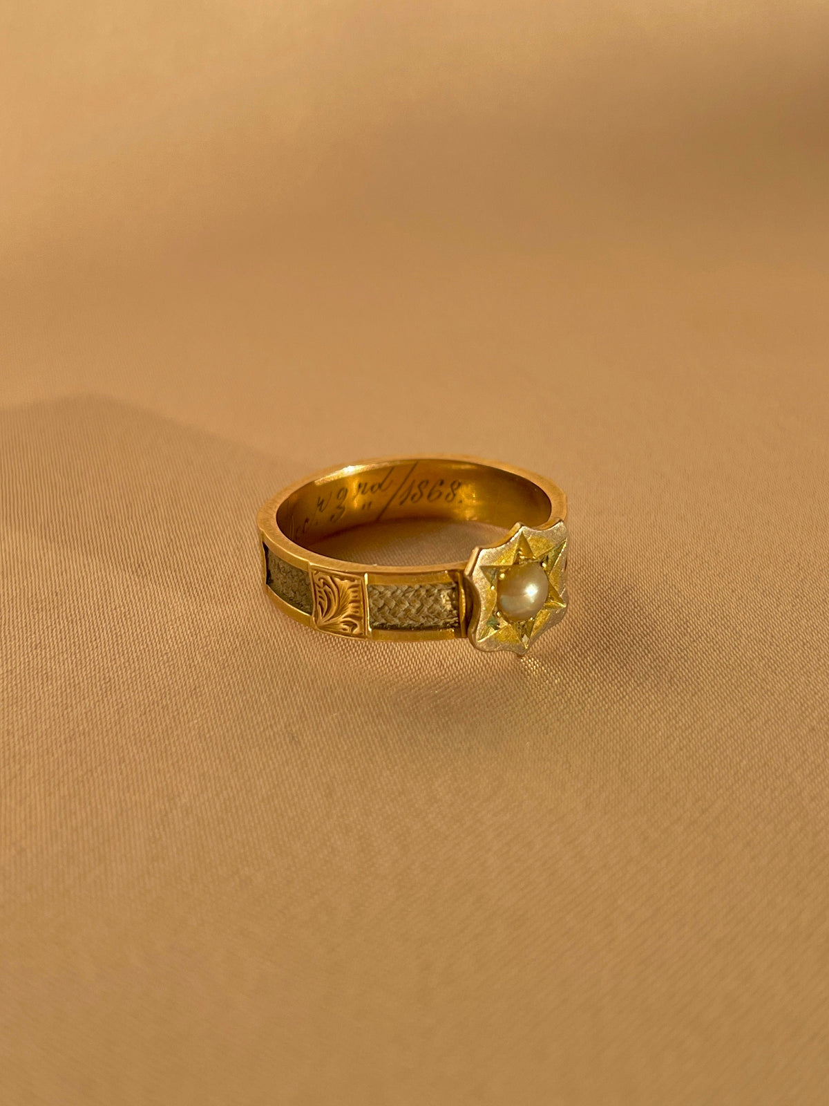 Antique Gold Pearl Hair Mourning Ring 1868