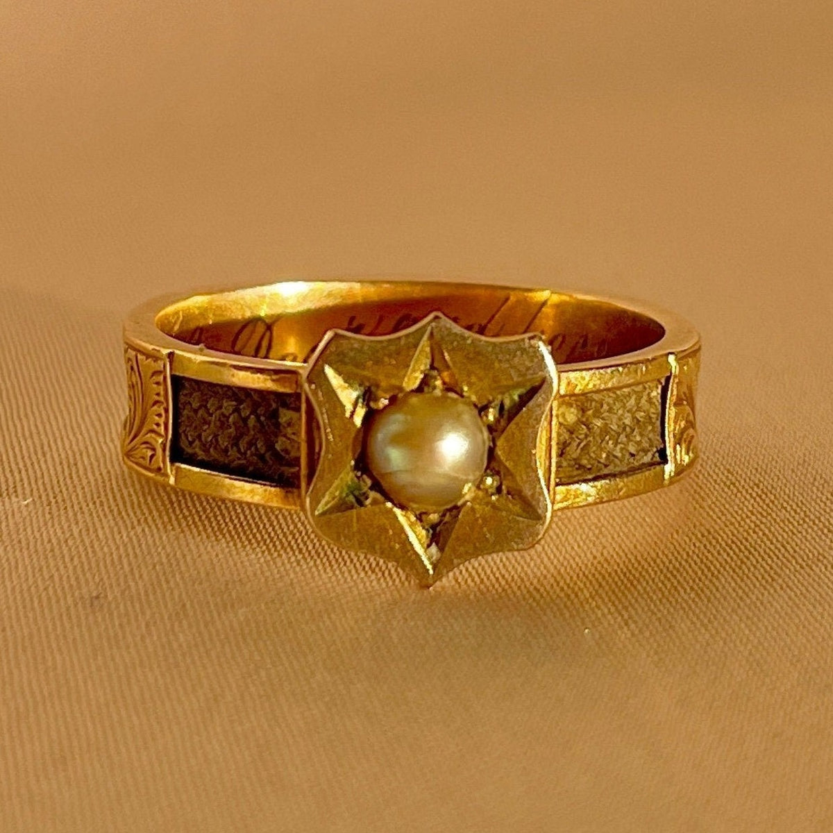 Antique Gold Pearl Hair Mourning Ring 1868