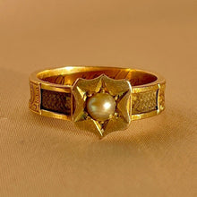 Load image into Gallery viewer, Antique Gold Pearl Hair Mourning Ring 1868
