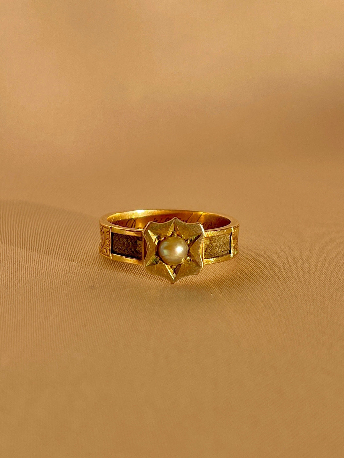 Antique Gold Pearl Hair Mourning Ring 1868
