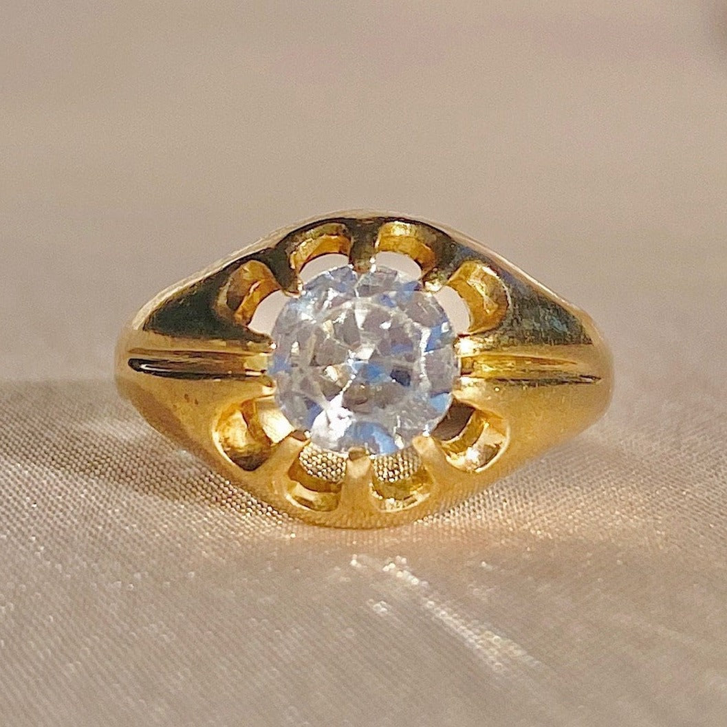 Vintage 9k Paste Diamond Belcher Ring 1968