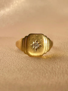 Vintage 9k Diamond Starburst Step Signet Ring