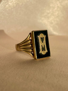 Antique 9k Onyx Monogram "M" Art Deco Signet Ring