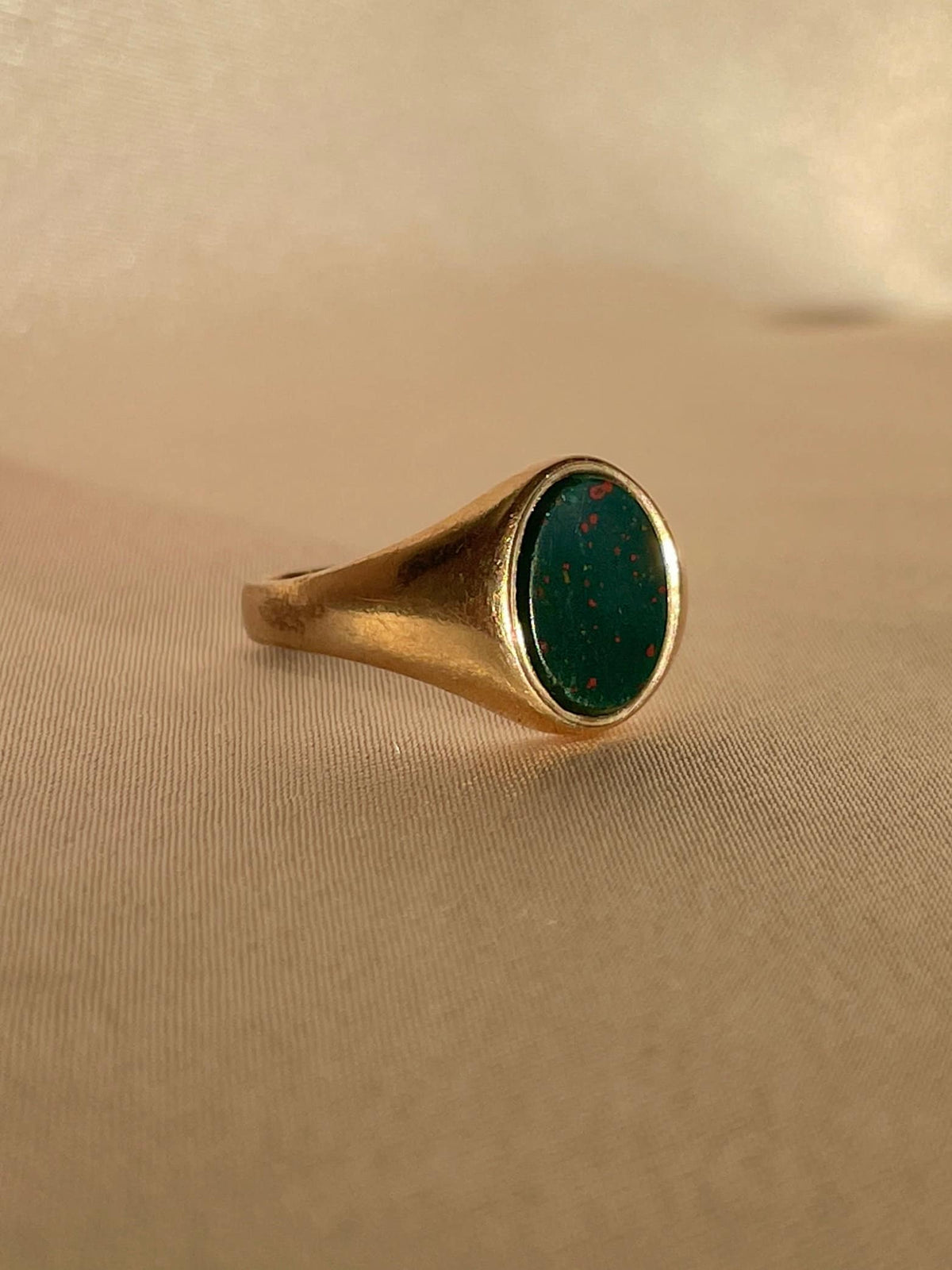 Vintage 9k Bloodstone Oval Signet Ring 1994
