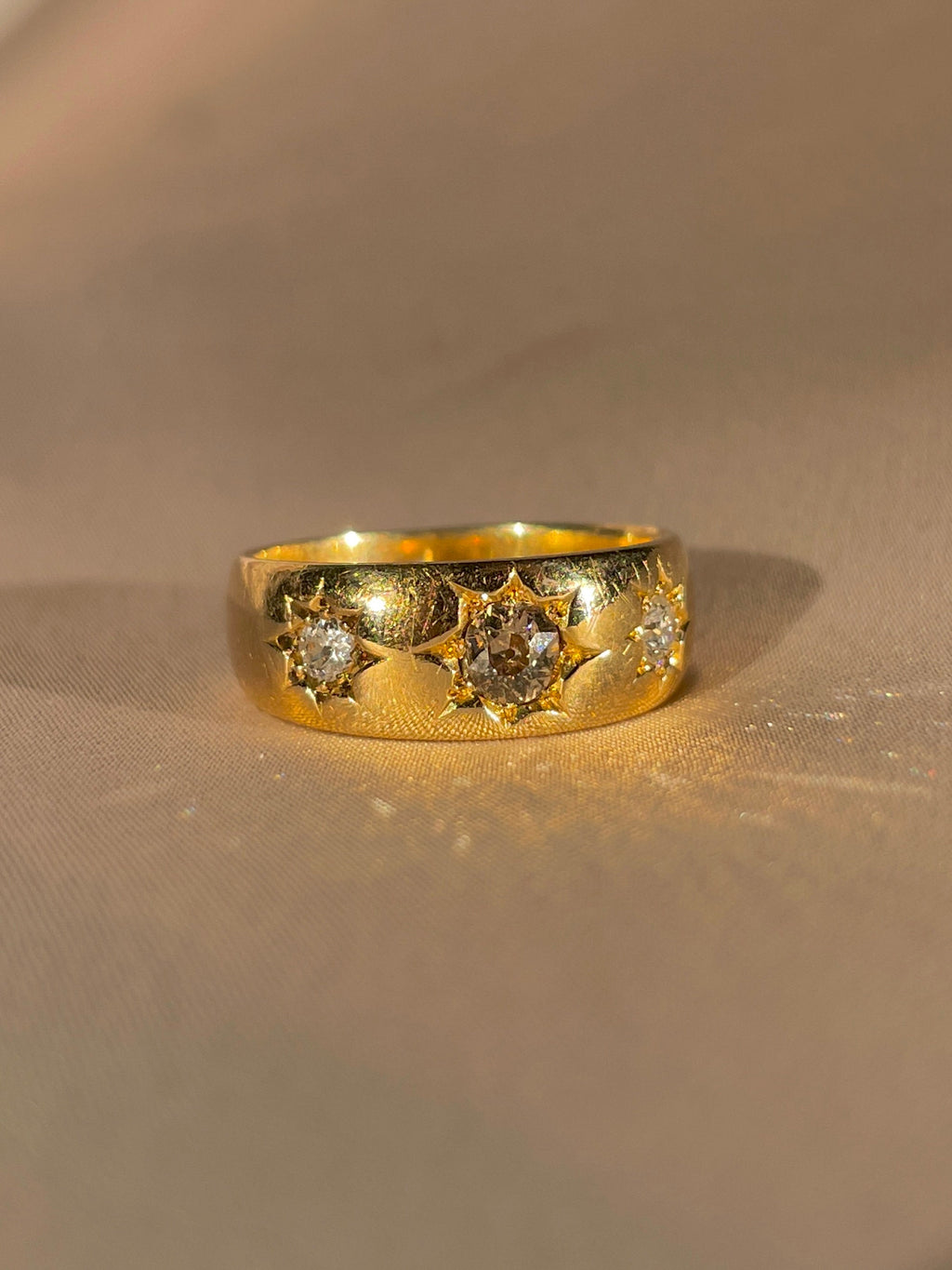 Antique 18k Diamond Starburst Champagne Trilogy Ring