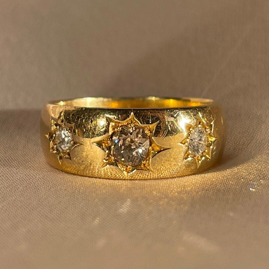 Antique 18k Diamond Starburst Champagne Trilogy Ring