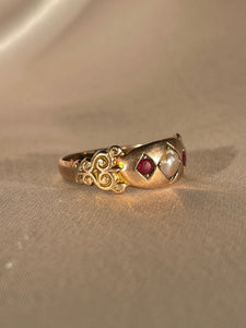 Antique 9k Pearl Ruby Marquise Ring 1904