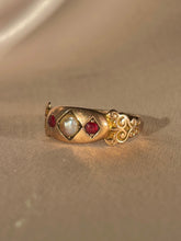 Load image into Gallery viewer, Antique 9k Pearl Ruby Marquise Ring 1904

