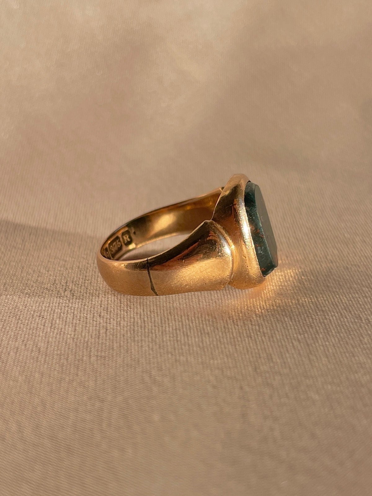 Antique 9k Rose Gold Bloodstone Signet 1900
