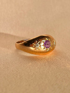 Antique 9k Rose Gold Amethyst Diamond Starburst Ring 1918