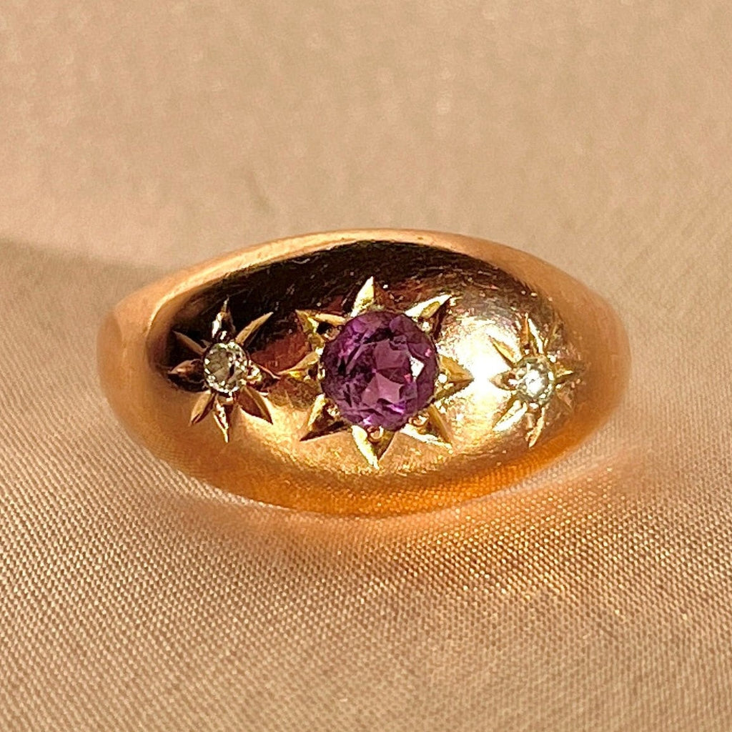 Antique 9k Rose Gold Amethyst Diamond Starburst Ring 1918