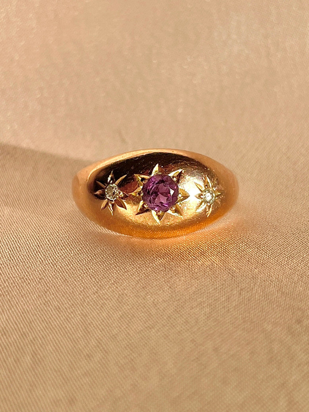 Antique 9k Rose Gold Amethyst Diamond Starburst Ring 1918