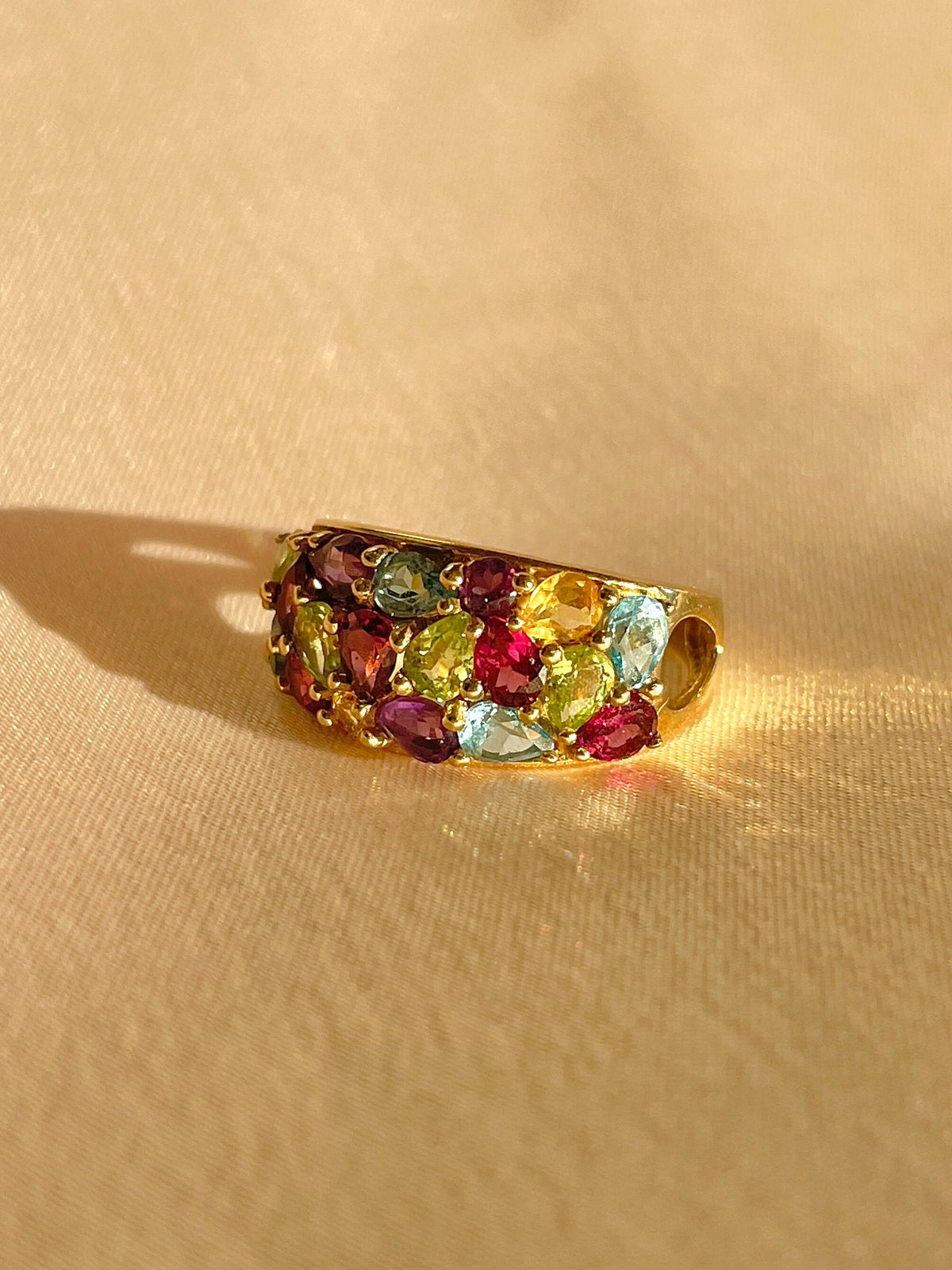 Vintage 9k Ruby Amethyst Citrine Topaz Peridot Pear Ring
