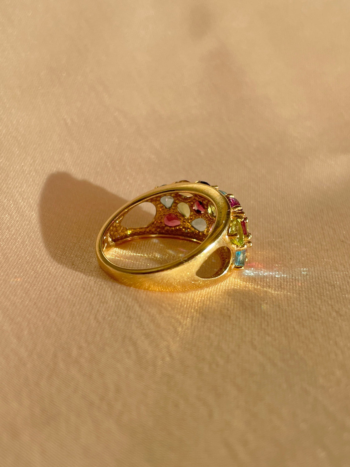 Vintage 9k Ruby Amethyst Citrine Topaz Peridot Pear Ring