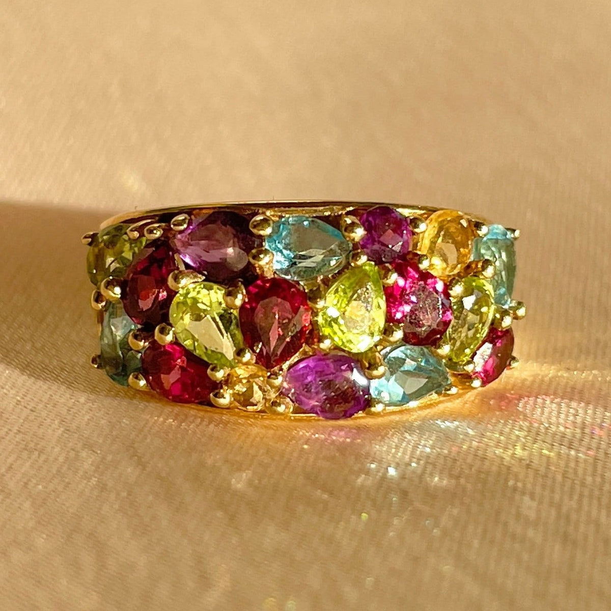 Vintage 9k Ruby Amethyst Citrine Topaz Peridot Pear Ring