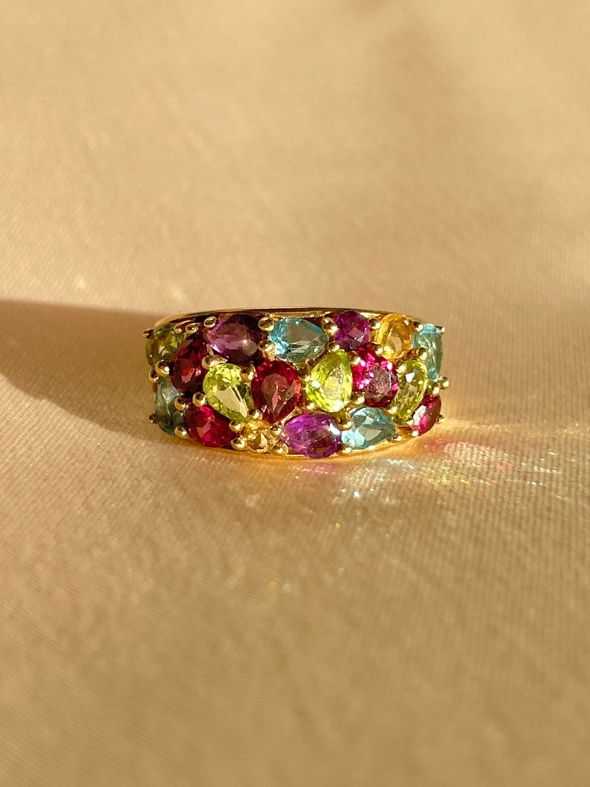 Vintage 9k Ruby Amethyst Citrine Topaz Peridot Pear Ring