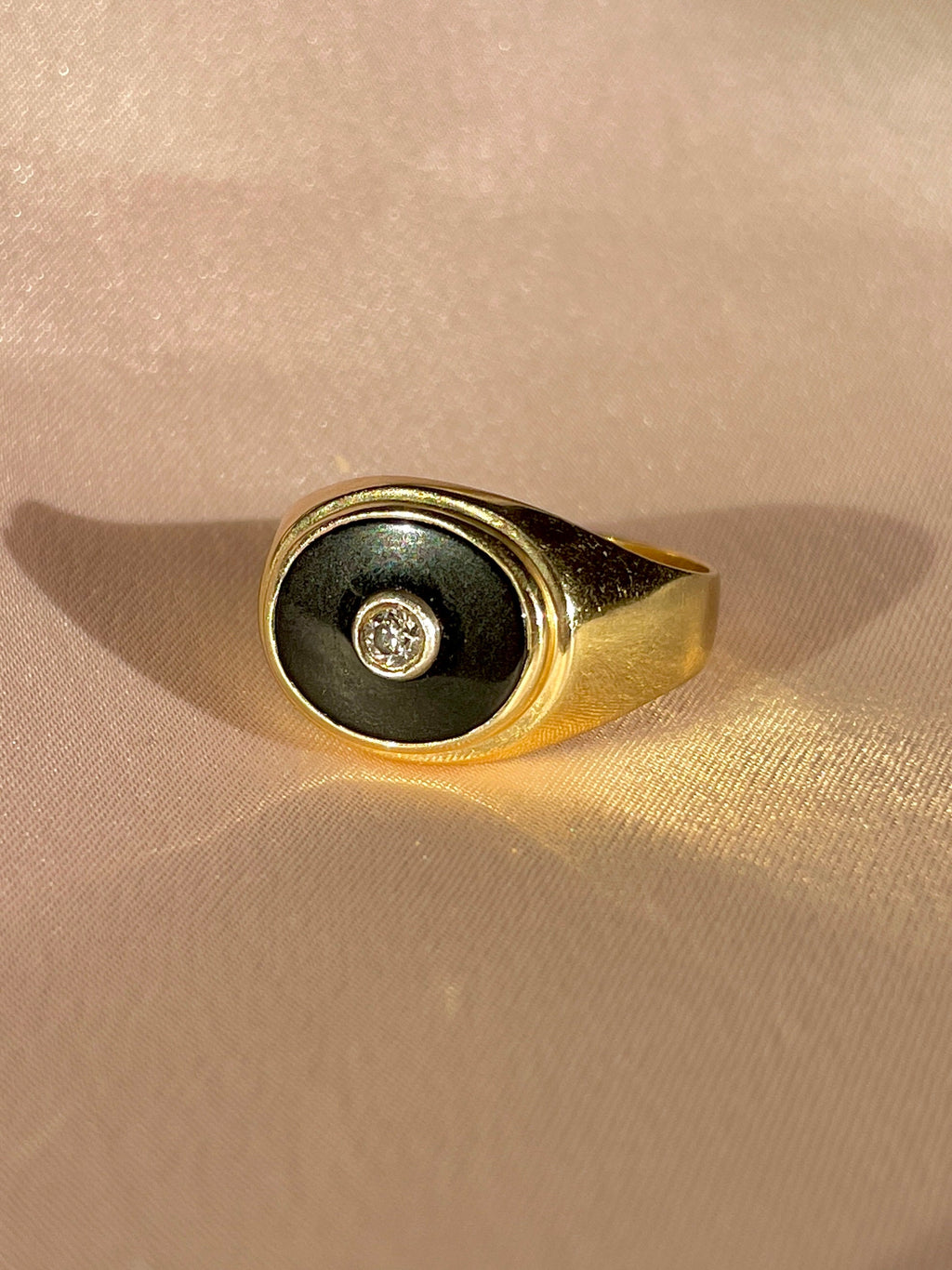 Vintage 14k Diamond Onyx East West Signet Ring