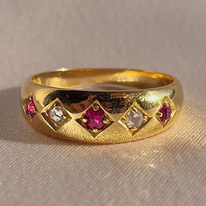 Antique 18k Ruby Diamond Rose Marquise Ring 1910