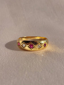 Antique 18k Ruby Diamond Rose Marquise Ring 1910