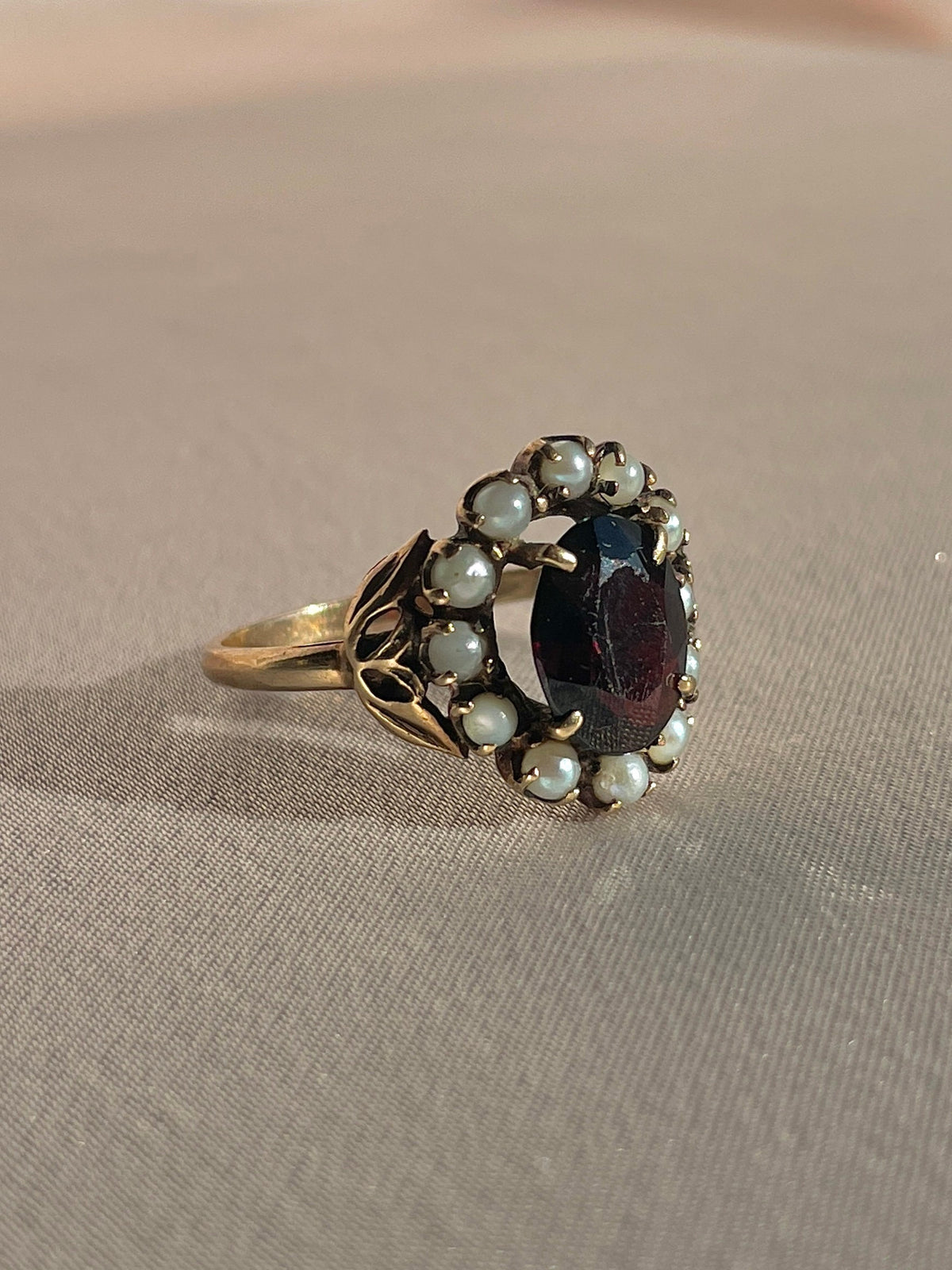 Antique 9k Garnet Pearl Halo Cluster RIng