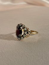 Load image into Gallery viewer, Antique 9k Garnet Pearl Halo Cluster RIng
