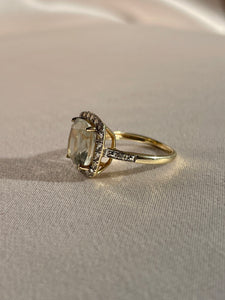 Vintage 10k Aquamarine White Topaz Diamond Ring