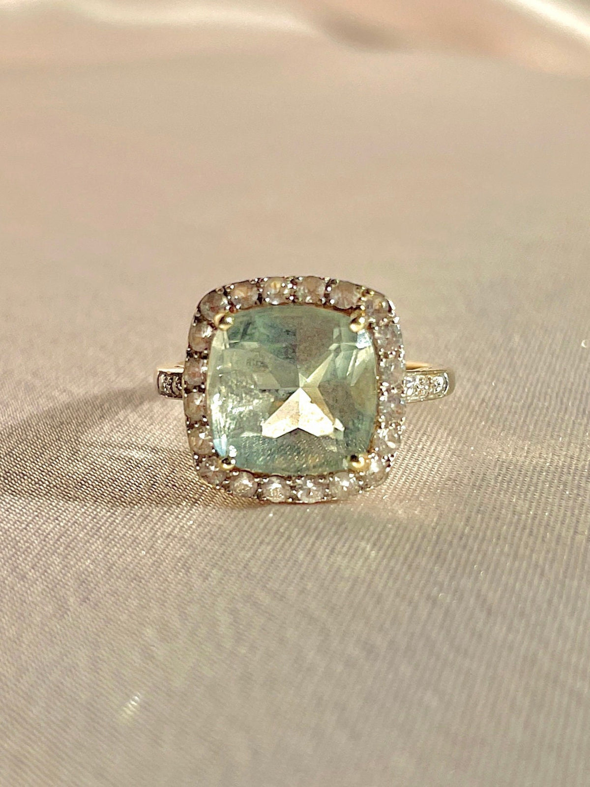 Vintage 10k Aquamarine White Topaz Diamond Ring