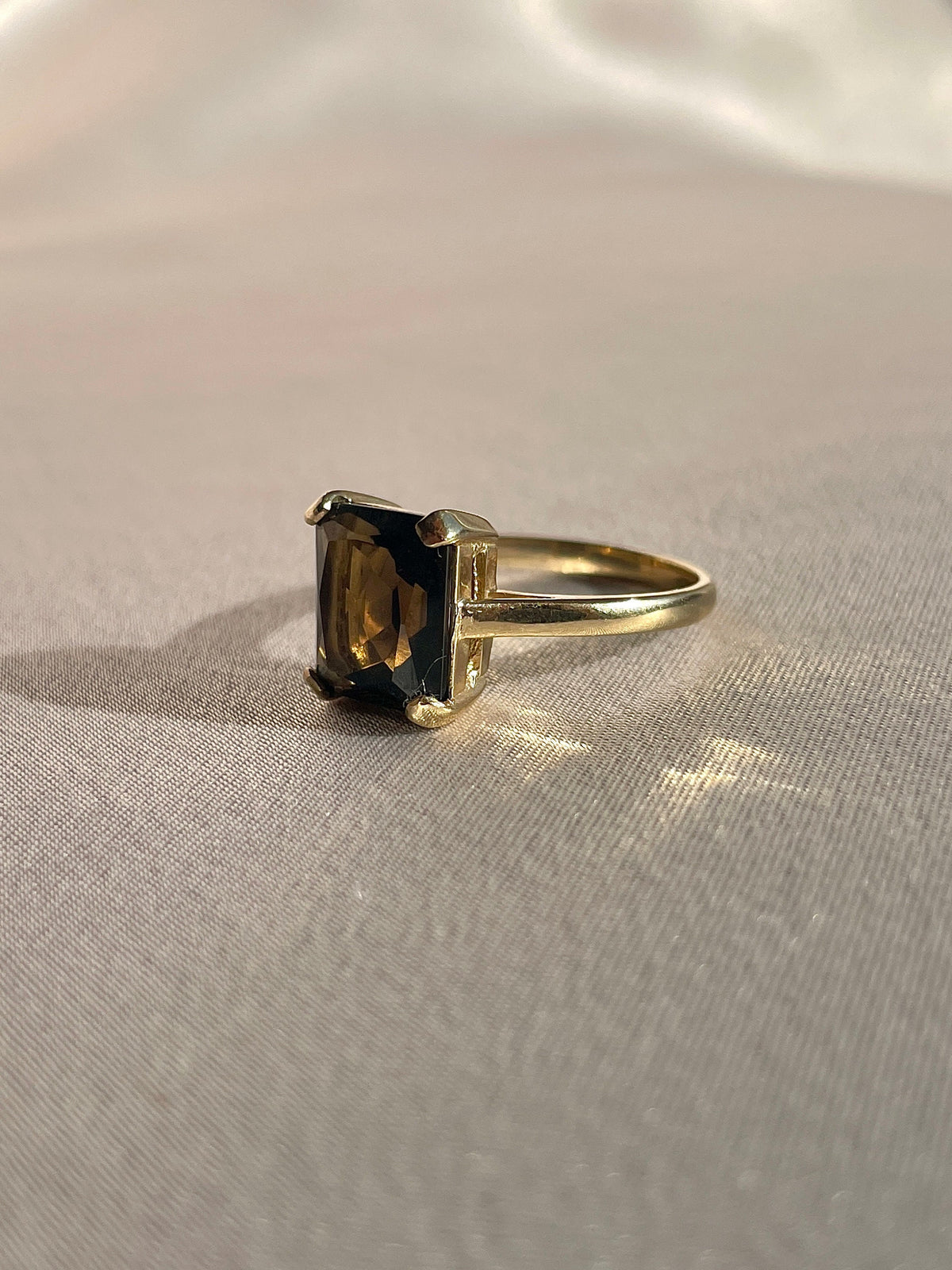 Vintage 9k Smokey Quartz Mini Dress Ring 1995