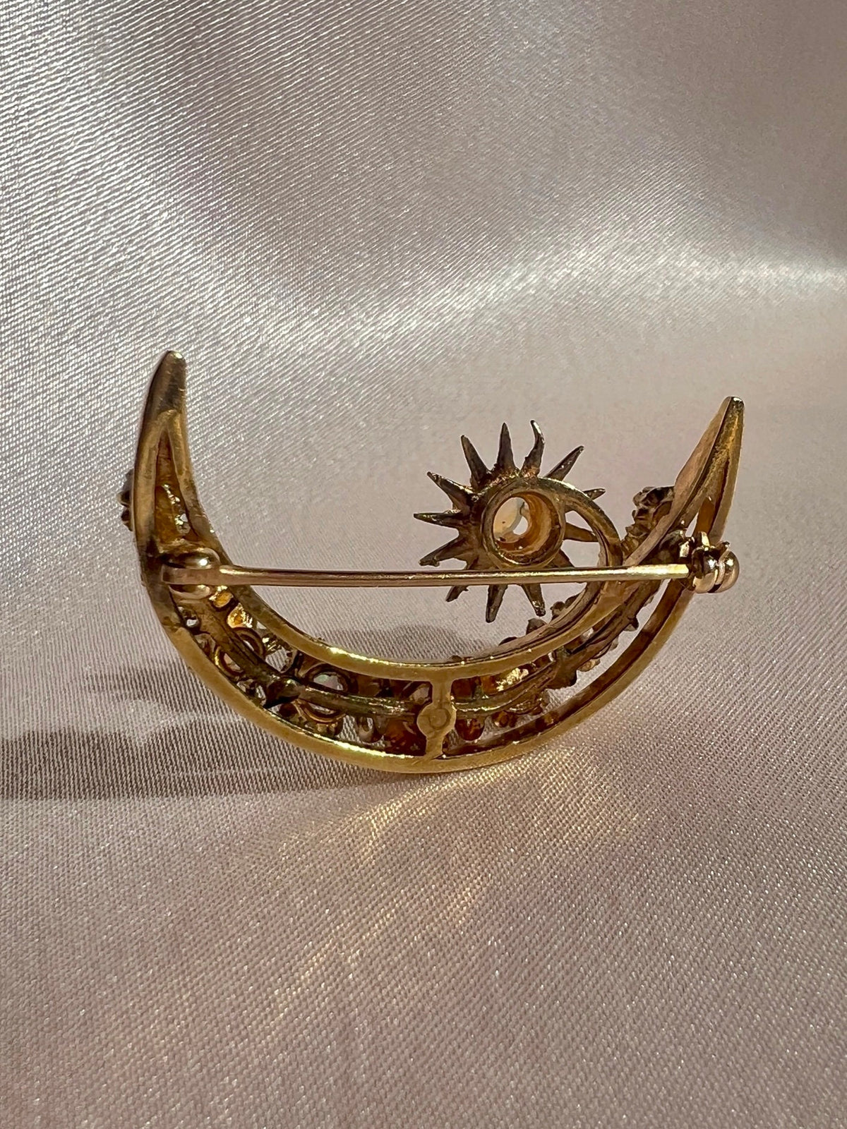 Antique 14k Opal Cabochon Crescent Star Necklace