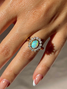Vintage 14k Opal Diamond Halo Cluster Ring