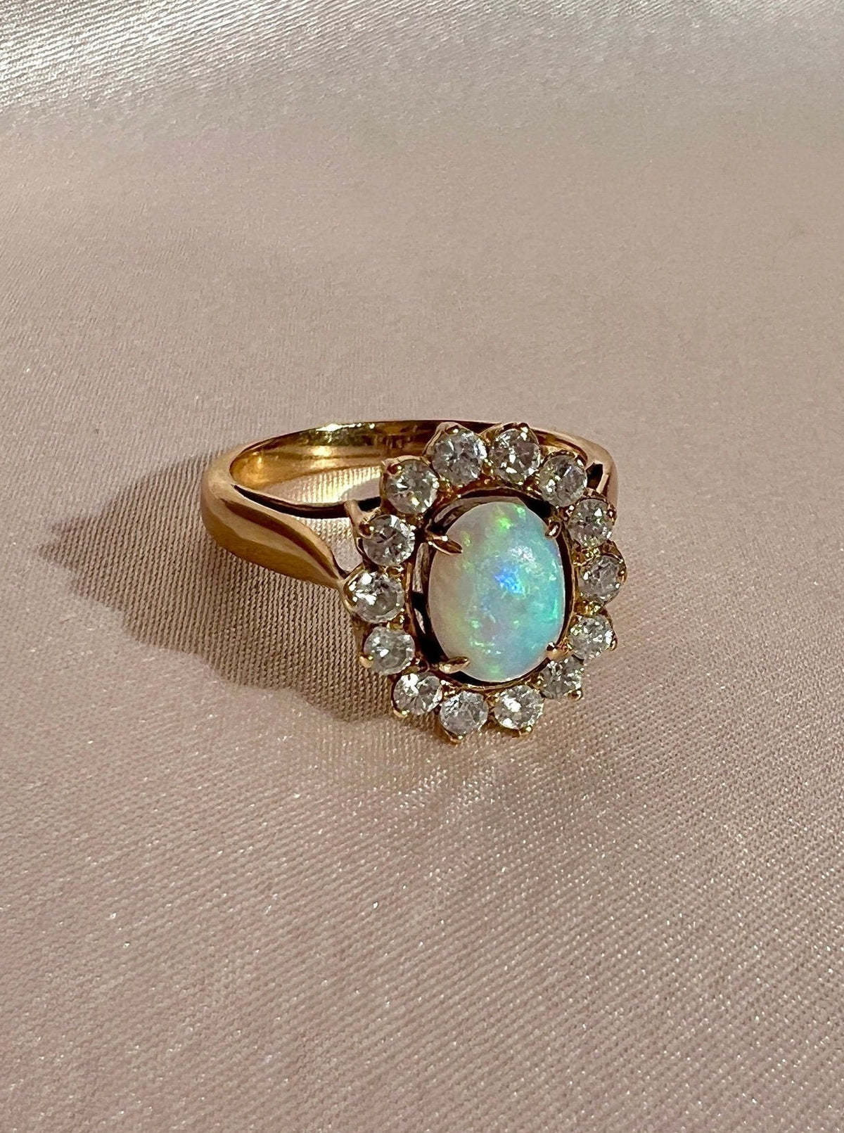 Vintage 14k Opal Diamond Halo Cluster Ring