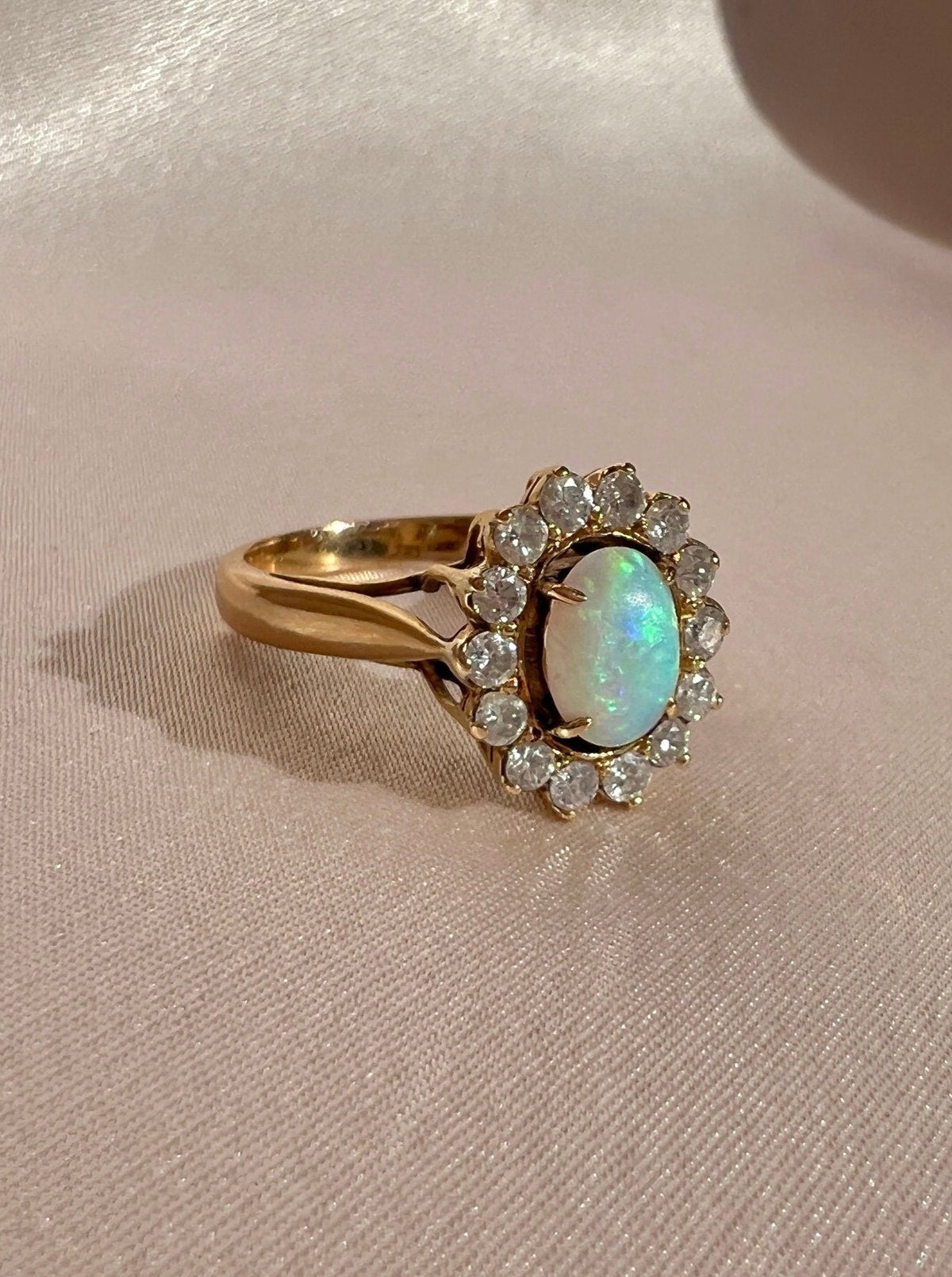 Vintage 14k Opal Diamond Halo Cluster Ring