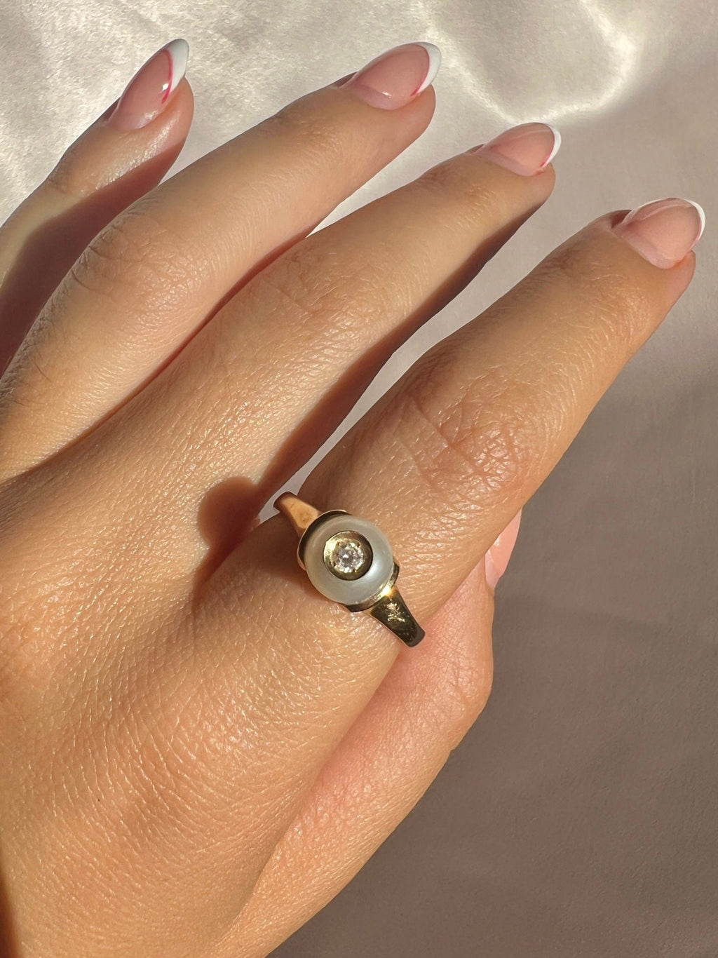 Vintage 14k Pearl Diamond Dot Ring