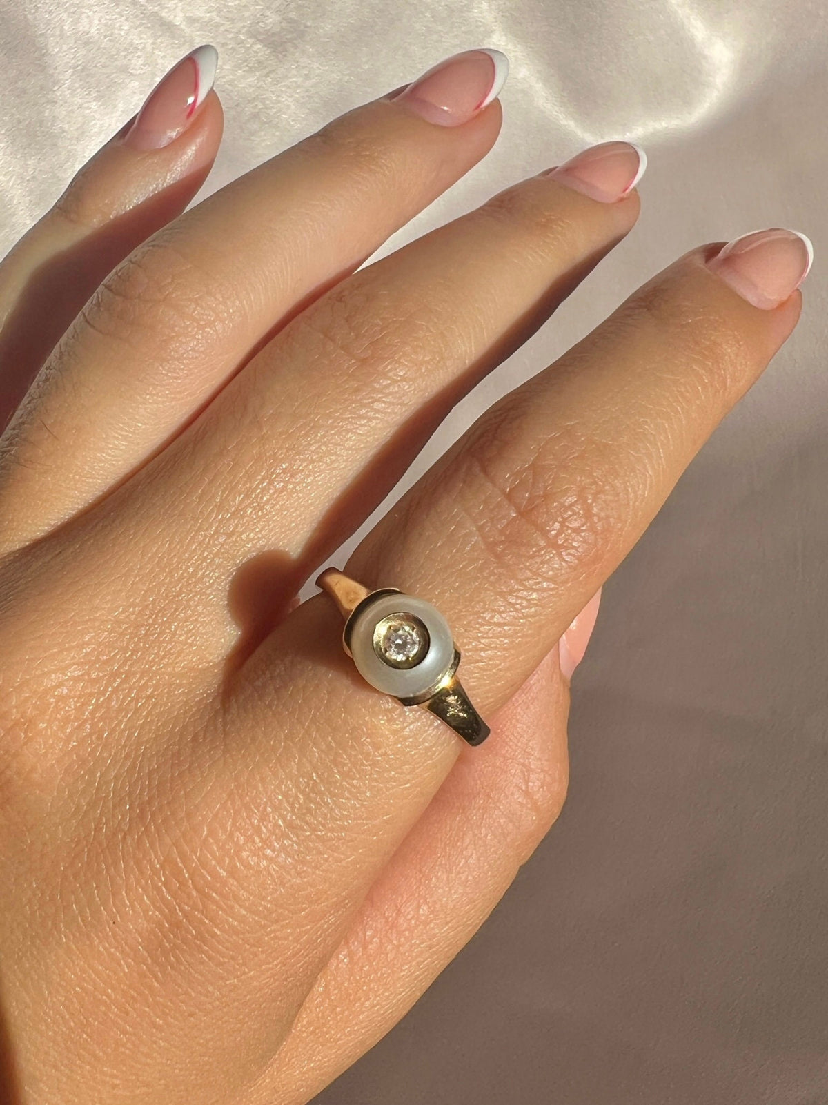 Vintage 14k Pearl Diamond Dot Ring