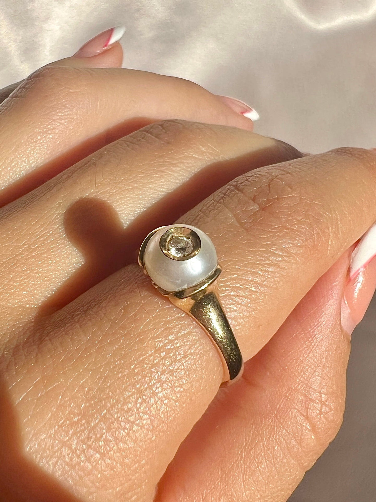 Vintage 14k Pearl Diamond Dot Ring