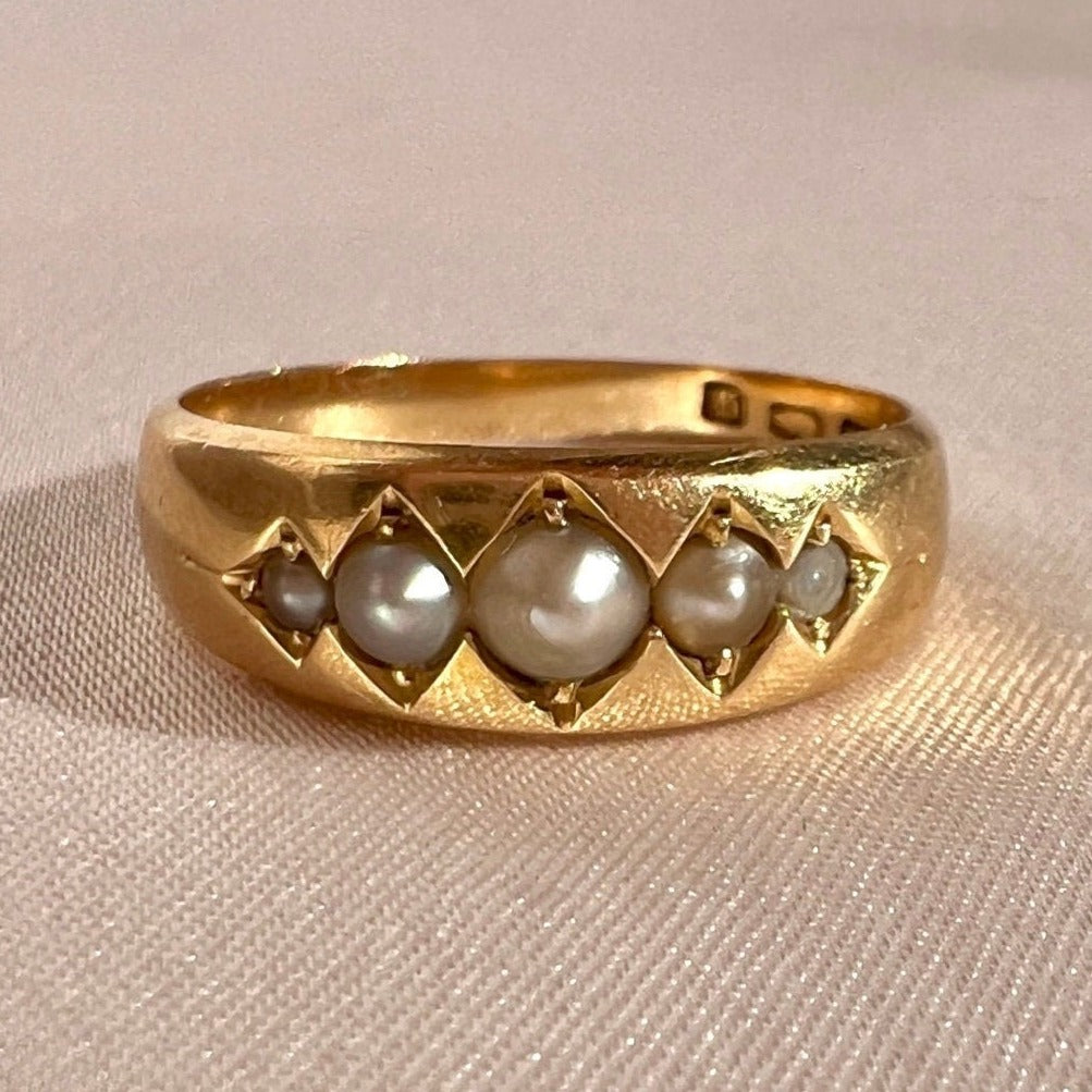 Antique 18k Pearl Marquise Ring 1881