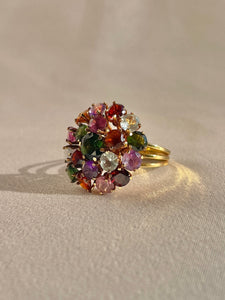 Vintage 18k Rainbow Quartz Bouquet Dress Ring